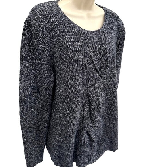 Talbots Womens Cable Knit Black White Cotton Blend Long Sleeve Sweater 1X - Picture 2 of 8